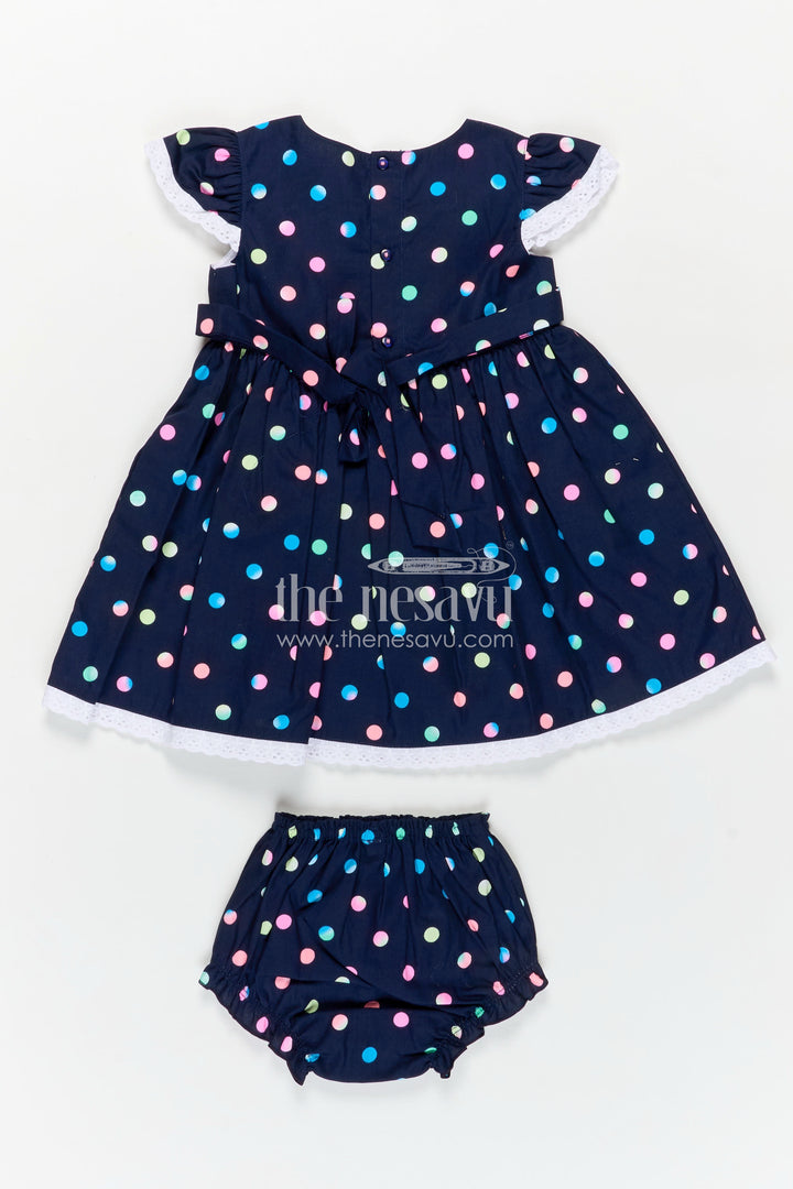 Newborn Black Dress with Polka Dot Digital Print and Lace Trimmed Sleeves for Baby Girls