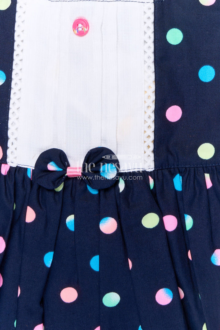 Newborn Black Dress with Polka Dot Digital Print and Lace Trimmed Sleeves for Baby Girls