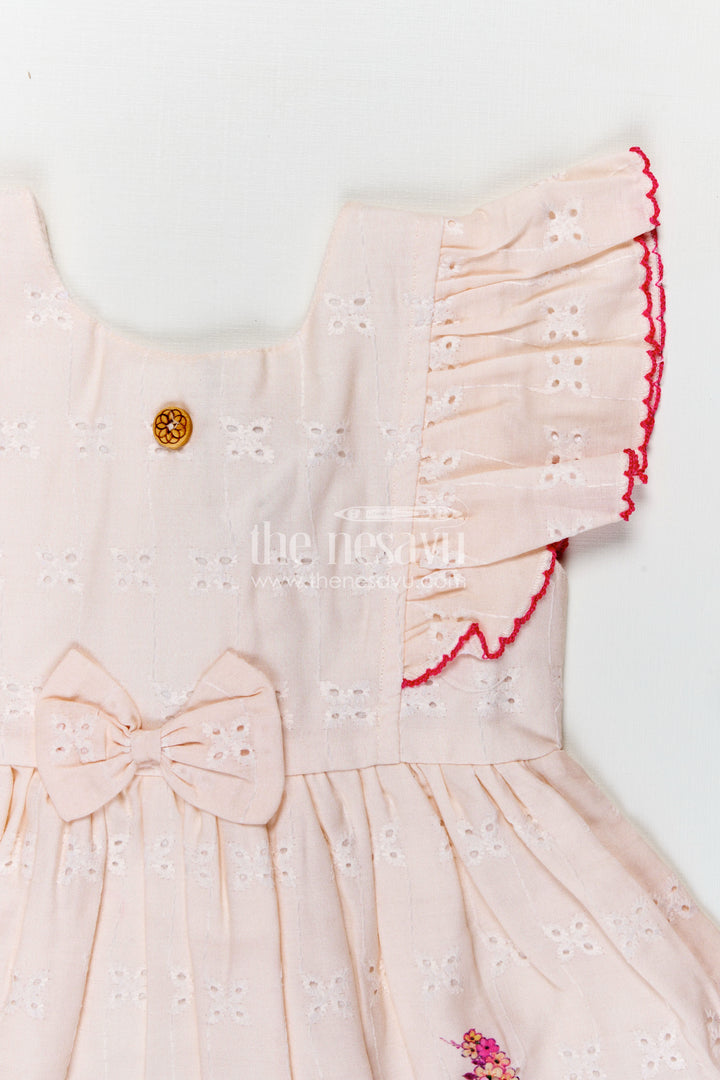 Baby Girl Frock with Flutter Sleeves and Bow in Floral Printed Hakoba Cotton for Everyday Comfort