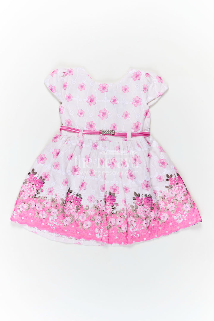 Pink Colour Newborn Outfit in Embroidered Hakoba with Floral Motifs and Satin Waistband