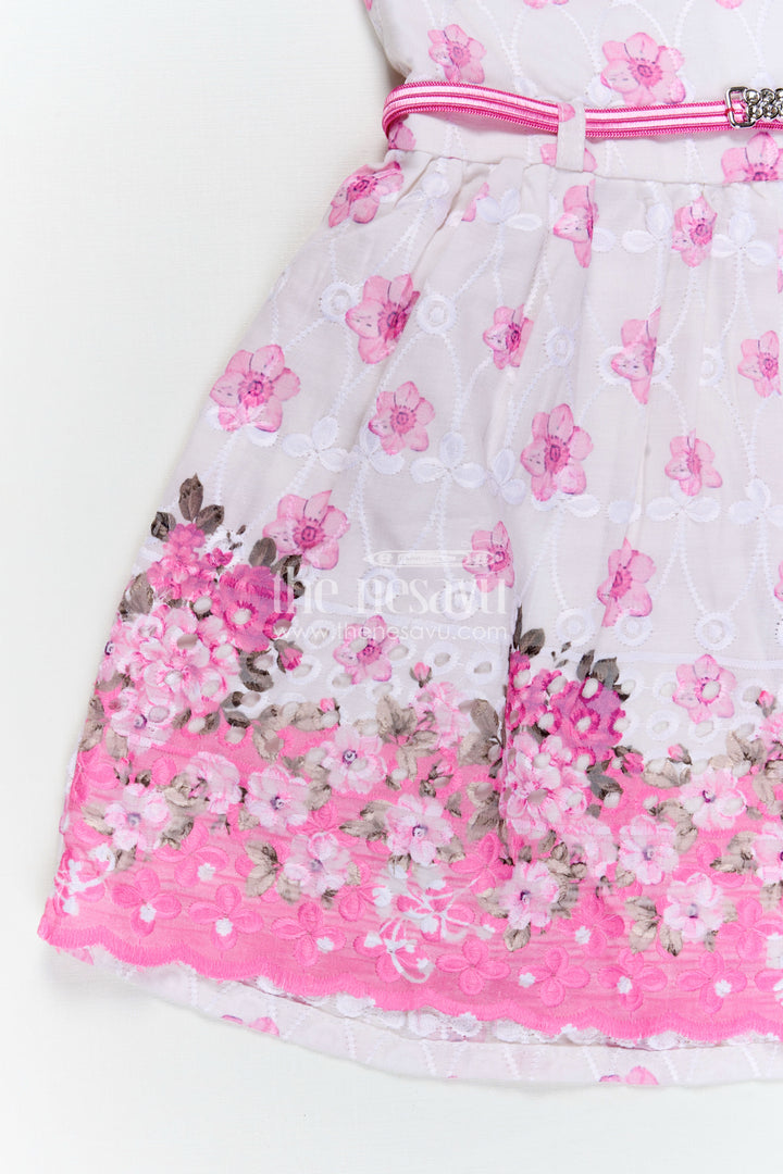 Pink Colour Newborn Outfit in Embroidered Hakoba with Floral Motifs and Satin Waistband