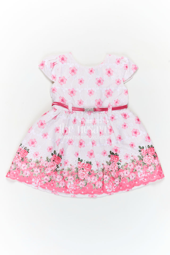 Pinks Baby Outfits in Hakoba Cotton with Floral Embroidery and Satin Belt for Newborn Girls