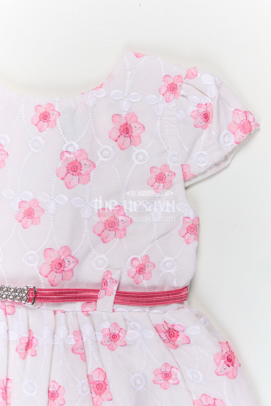 Pinks Baby Outfits in Hakoba Cotton with Floral Embroidery and Satin Belt for Newborn Girls