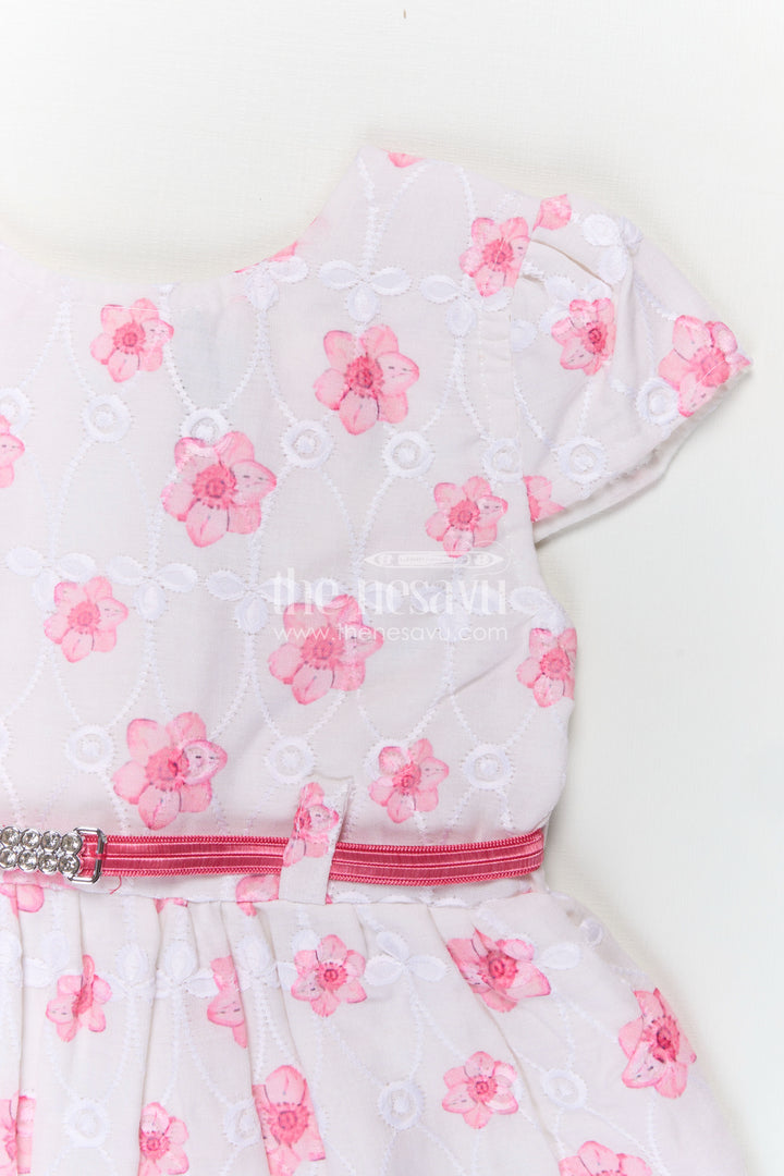 Pinks Baby Outfits in Hakoba Cotton with Floral Embroidery and Satin Belt for Newborn Girls