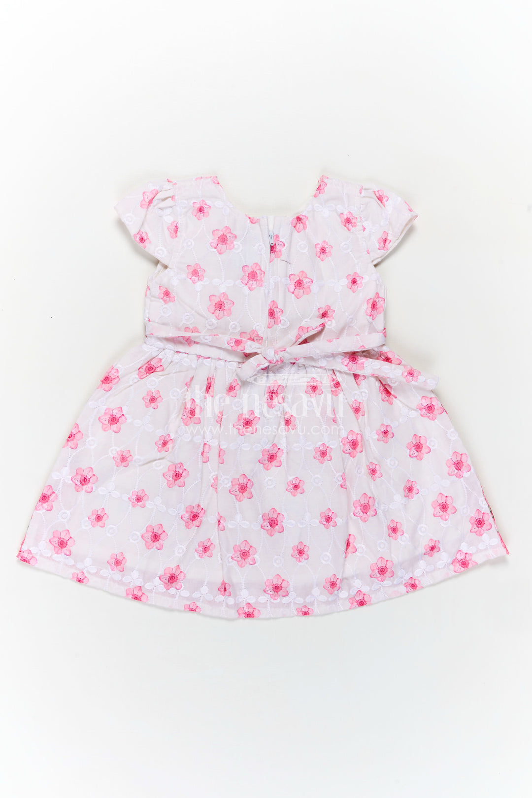 Pinks Baby Outfits in Hakoba Cotton with Floral Embroidery and Satin Belt for Newborn Girls