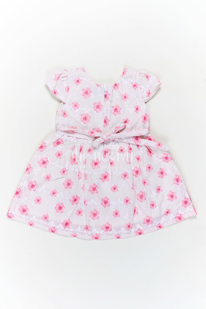 Pinks Baby Outfits in Hakoba Cotton with Floral Embroidery and Satin Belt for Newborn Girls