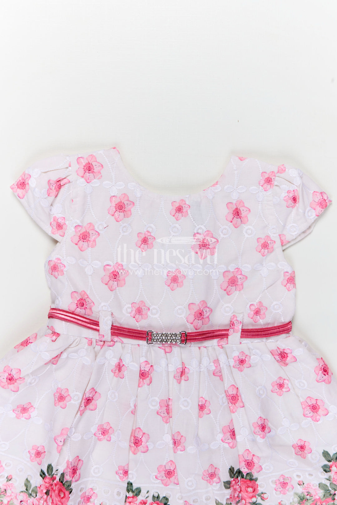 Pinks Baby Outfits in Hakoba Cotton with Floral Embroidery and Satin Belt for Newborn Girls
