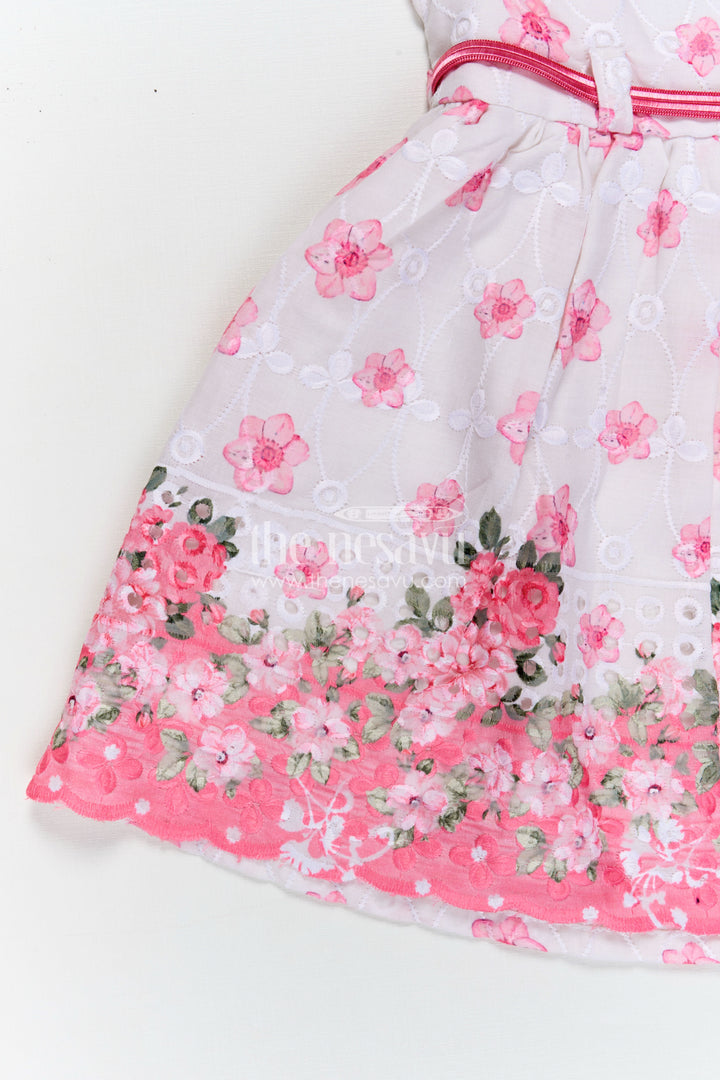 Pinks Baby Outfits in Hakoba Cotton with Floral Embroidery and Satin Belt for Newborn Girls