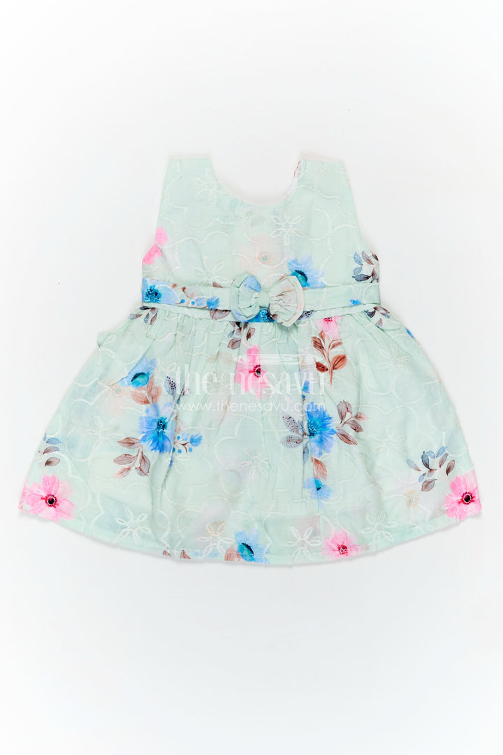 Girls Floral Dress with Bow and Digital Printed Blooms in Soft Cotton for Toddlers and Young Kids
