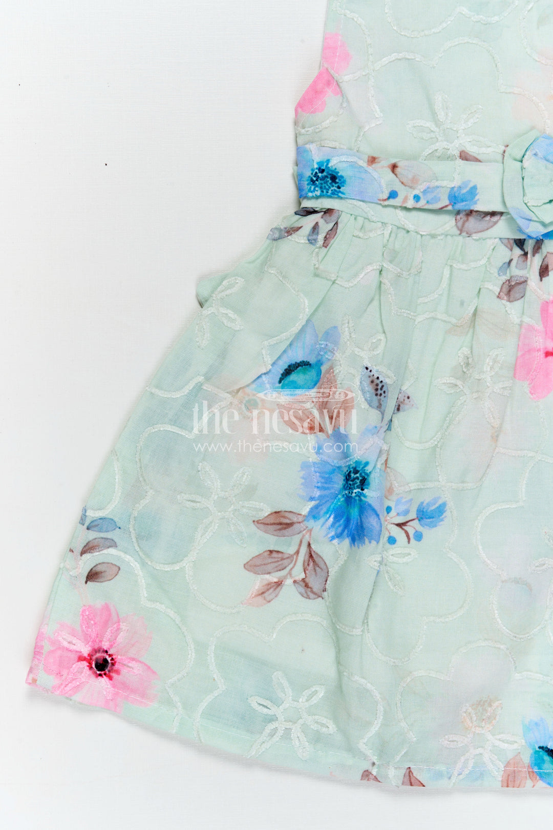 Girls Floral Dress with Bow and Digital Printed Blooms in Soft Cotton for Toddlers and Young Kids