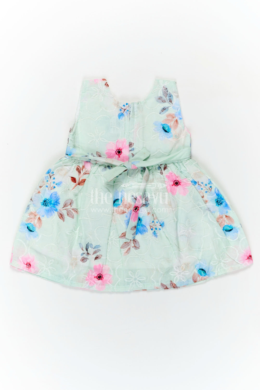Girls Floral Dress with Bow and Digital Printed Blooms in Soft Cotton for Toddlers and Young Kids