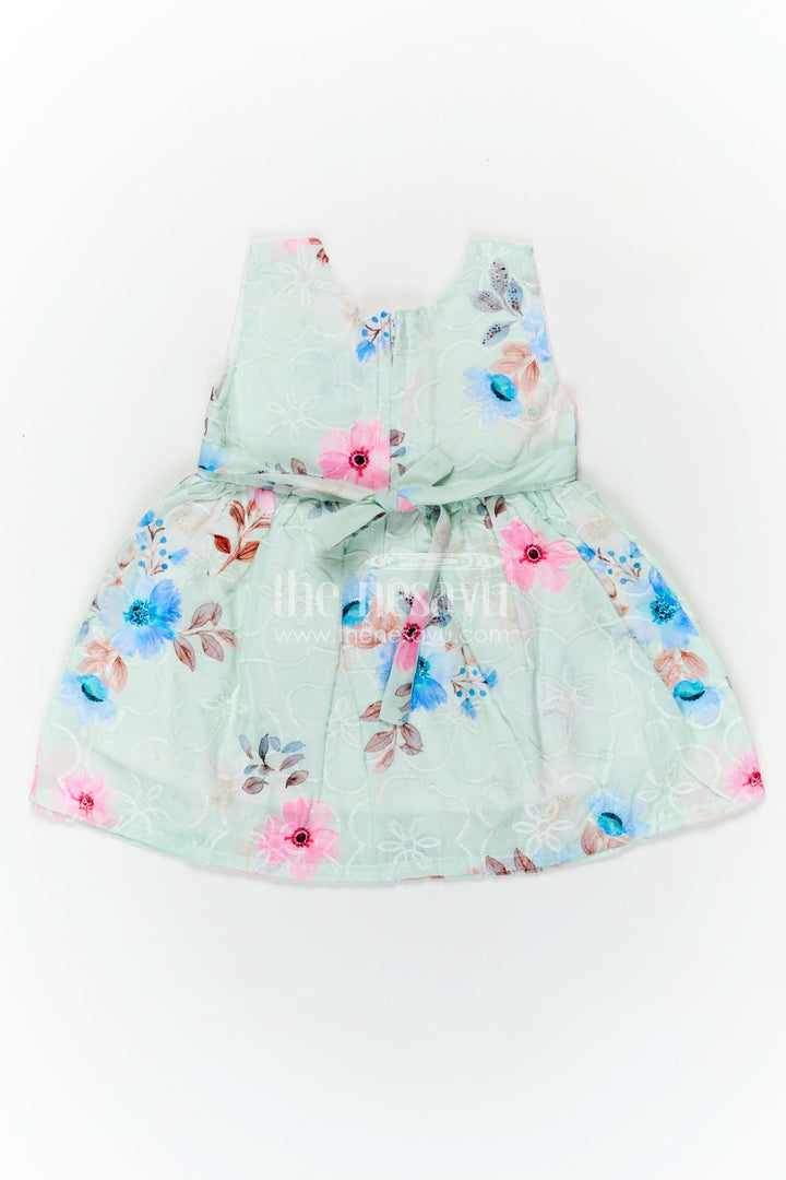 Girls Floral Dress with Bow and Digital Printed Blooms in Soft Cotton for Toddlers and Young Kids