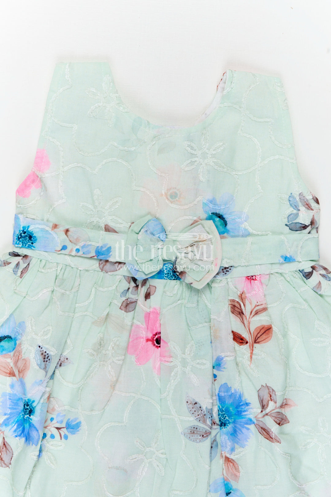 Girls Floral Dress with Bow and Digital Printed Blooms in Soft Cotton for Toddlers and Young Kids