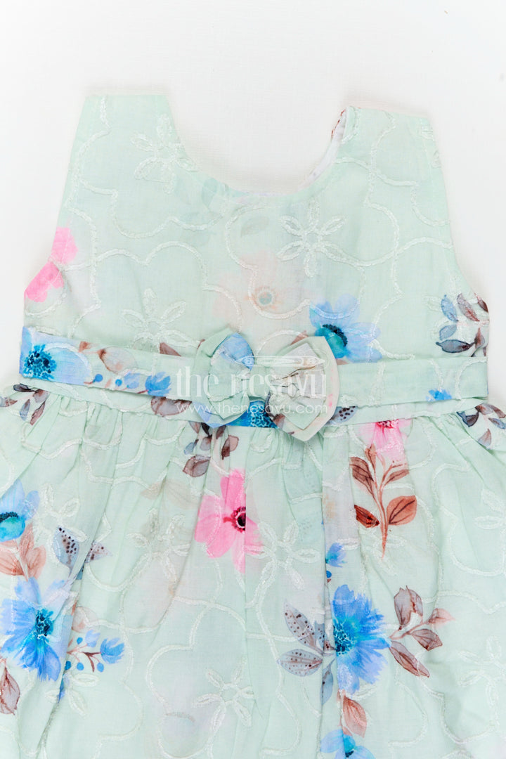 Girls Floral Dress with Bow and Digital Printed Blooms in Soft Cotton for Toddlers and Young Kids