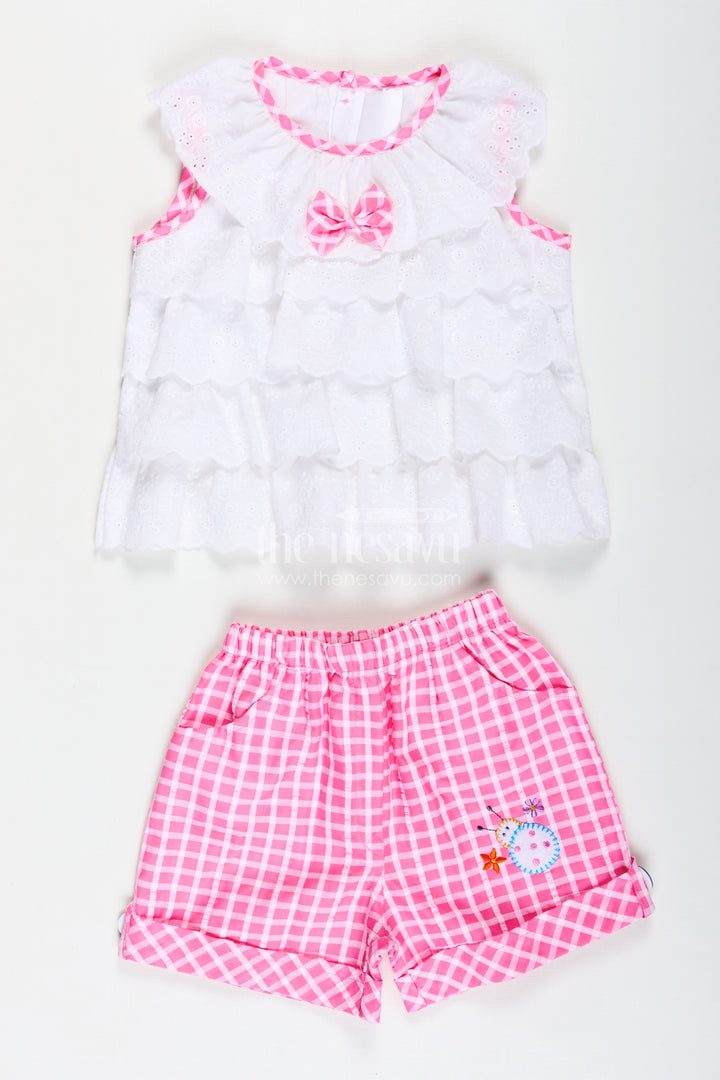 Baby Girl Outfit Checked Shorts With Embroidered Yoke