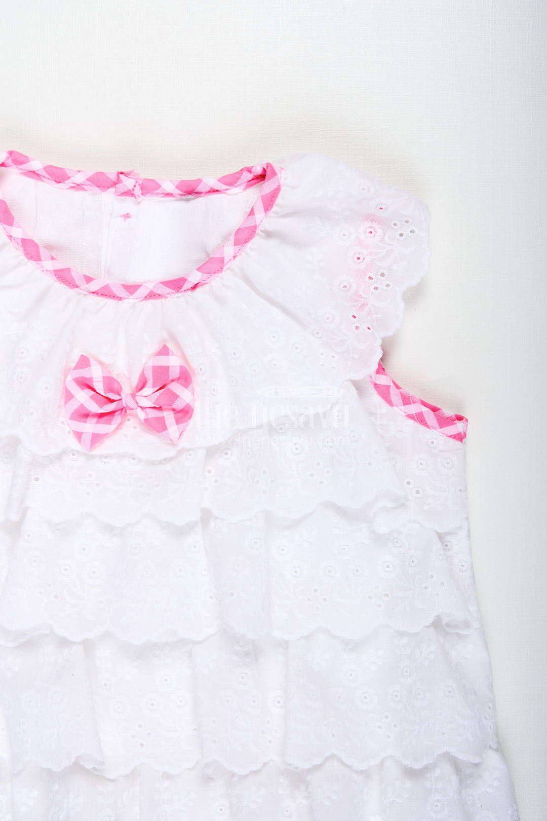 Baby Girl Outfit Checked Shorts With Embroidered Yoke