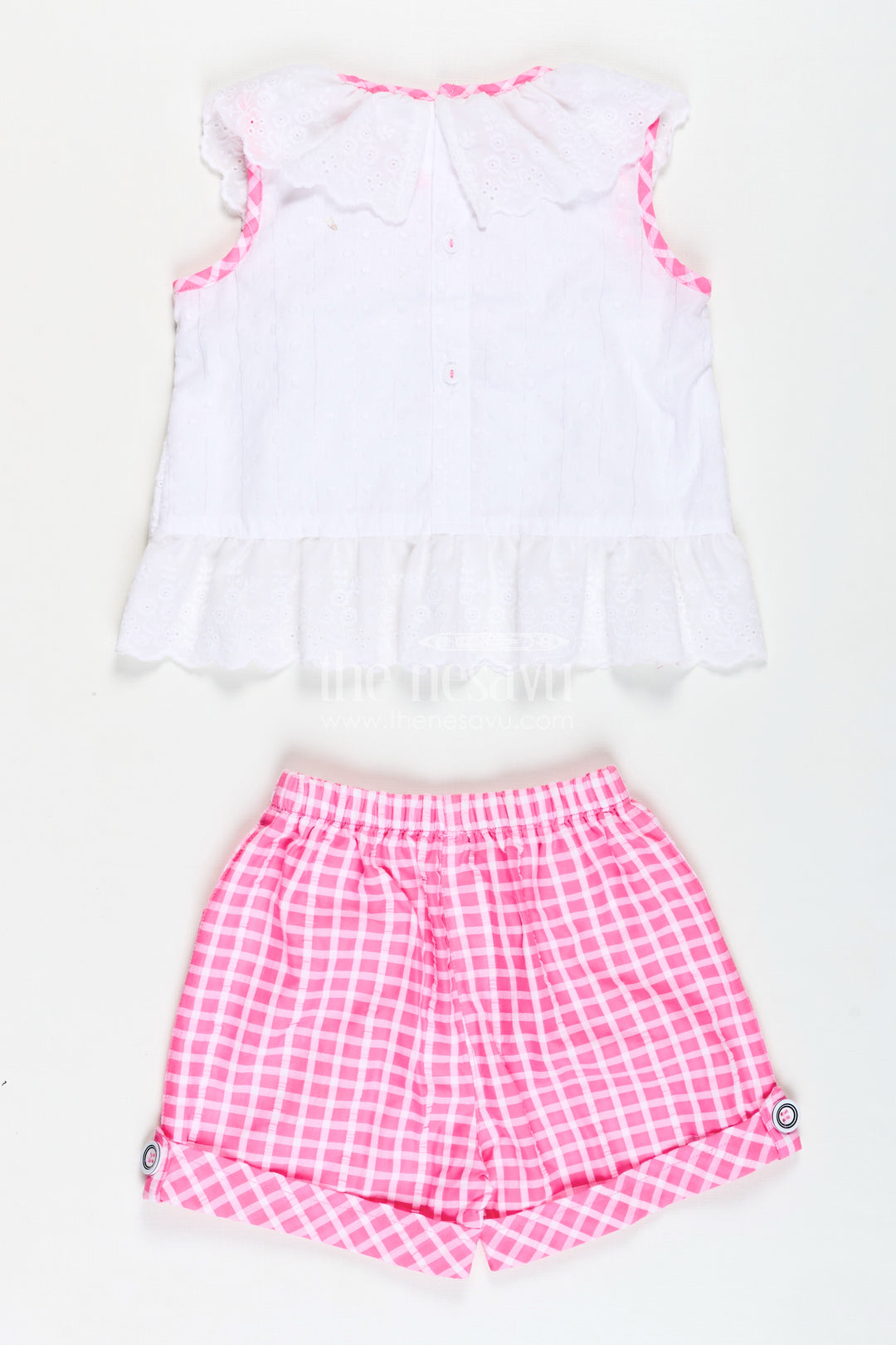 Baby Girl Outfit Checked Shorts With Embroidered Yoke