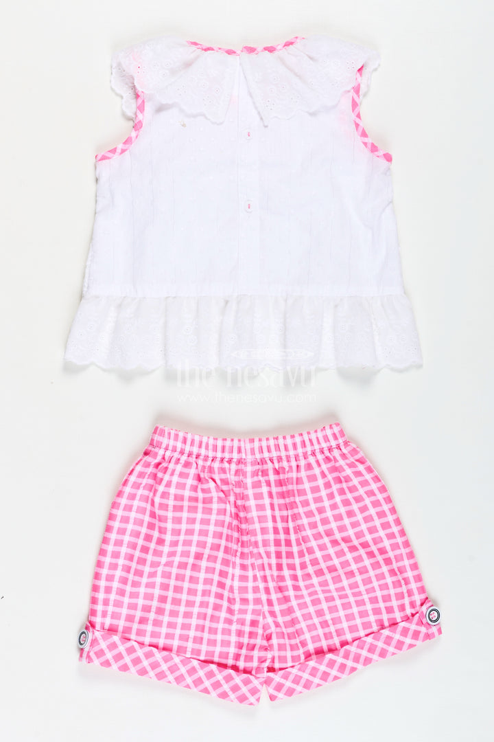 Baby Girl Outfit Checked Shorts With Embroidered Yoke