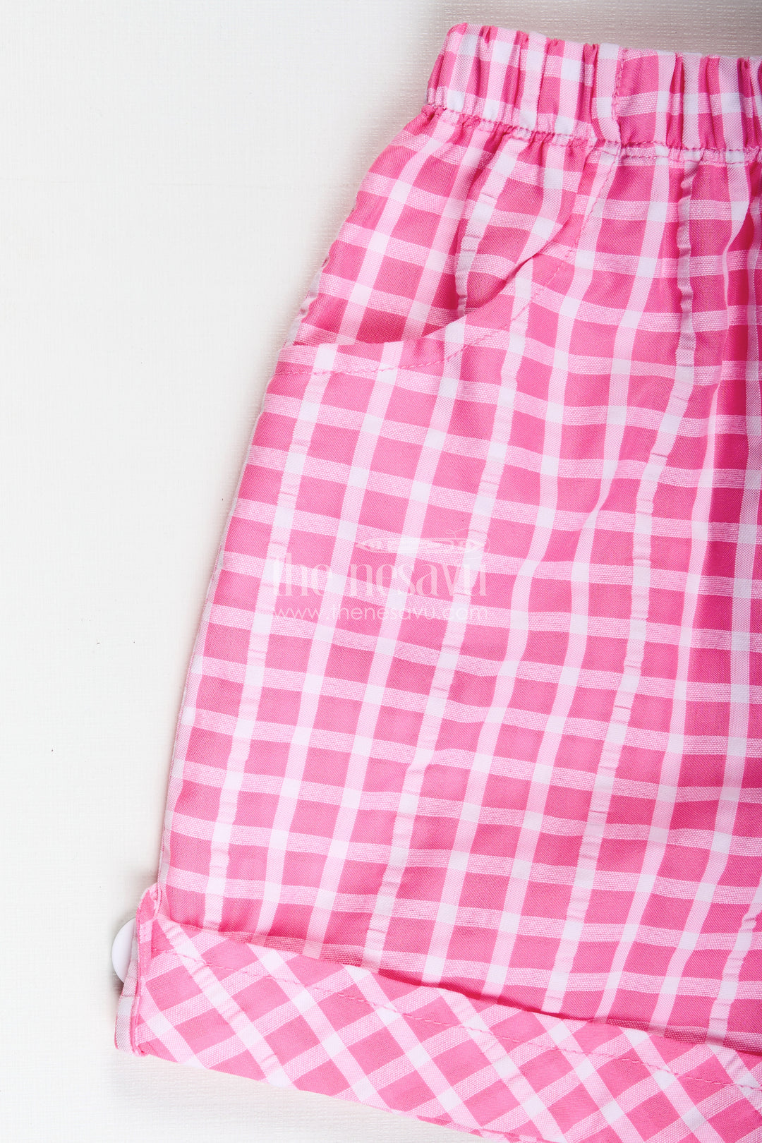 Baby Girl Outfit Checked Shorts With Embroidered Yoke