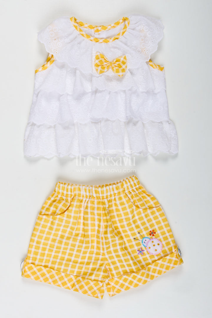 Gingham Baby Set For Girls Cotton Daily Outfit