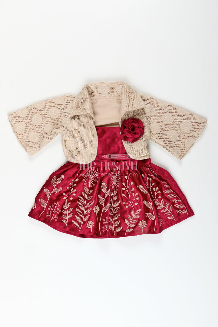 Baby girl embroidered cotton frock with designer jacket ideal for birthday or naming ceremony
