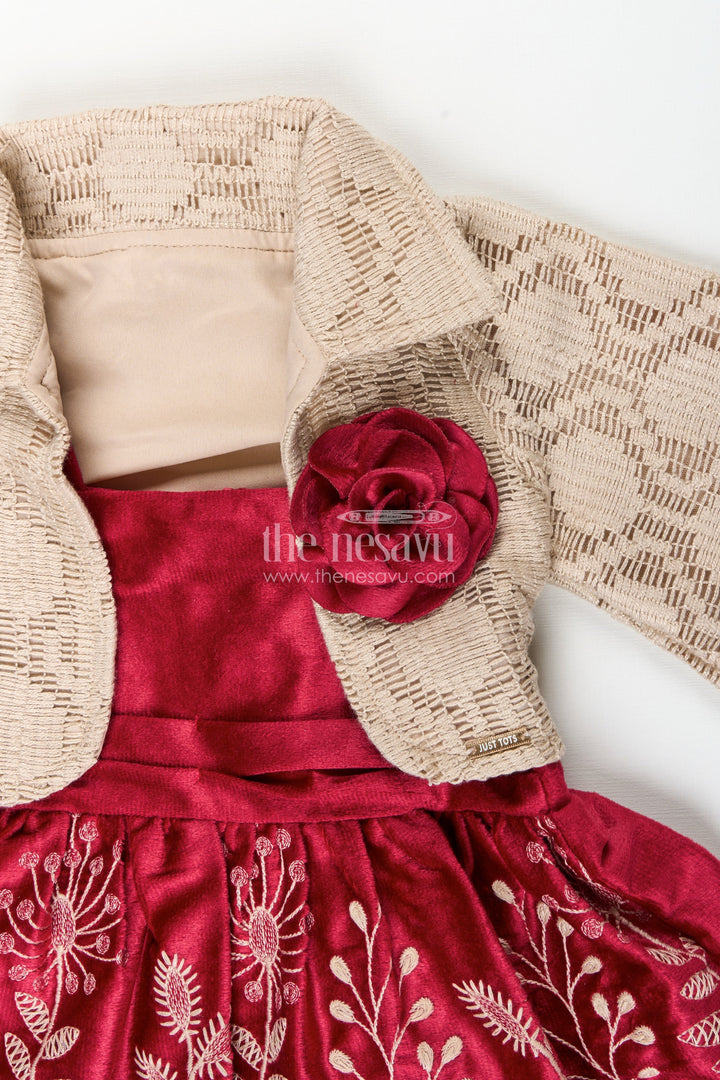 Baby girl embroidered cotton frock with designer jacket ideal for birthday or naming ceremony