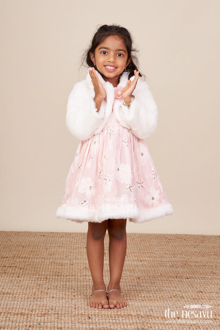 Baby girl chiffon embroidered frock with fur jacket for winter functions