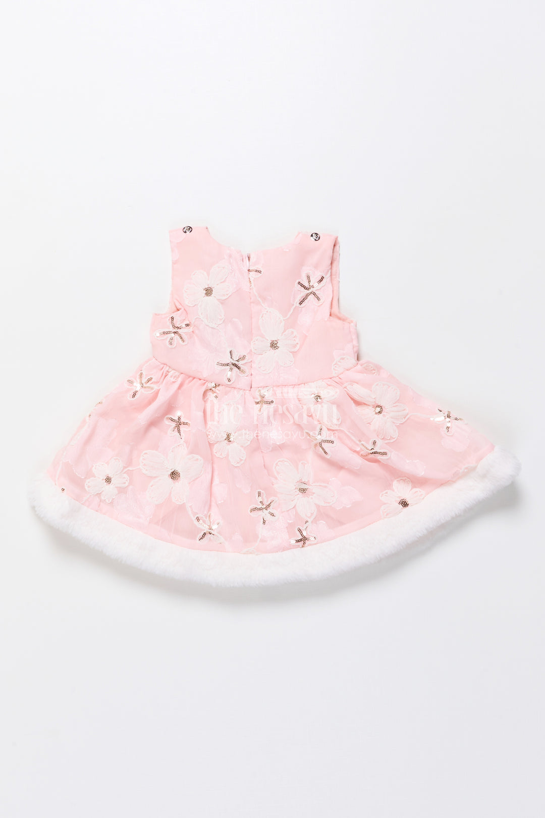 Baby girl chiffon embroidered frock with fur jacket for winter functions