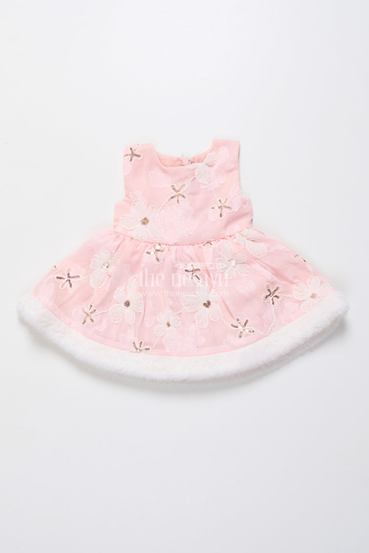 Baby girl chiffon embroidered frock with fur jacket for winter functions