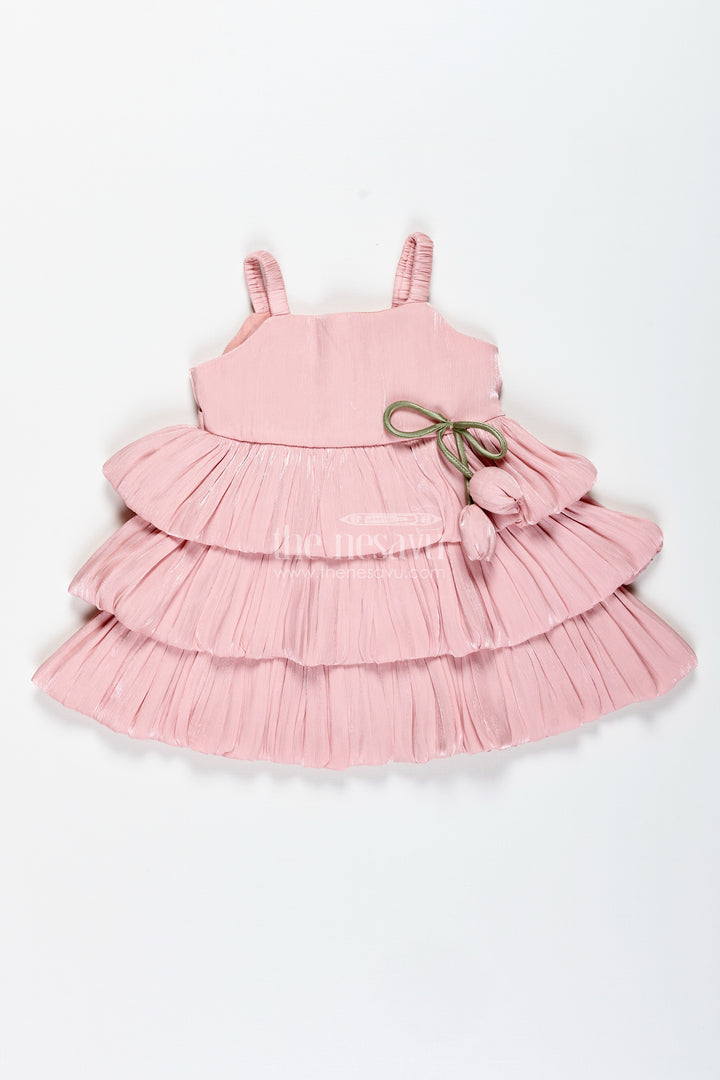 Baby Girl Organza Frock With Ruffles & Floral Waist