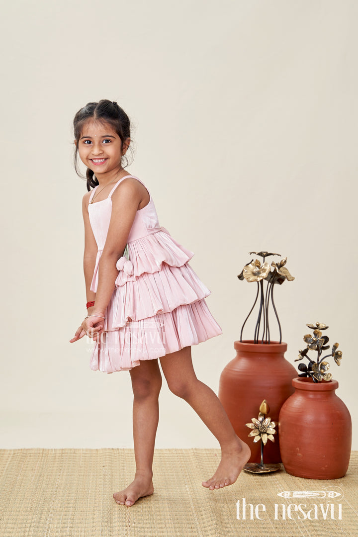 Baby Girl Organza Frock With Ruffles & Floral Waist