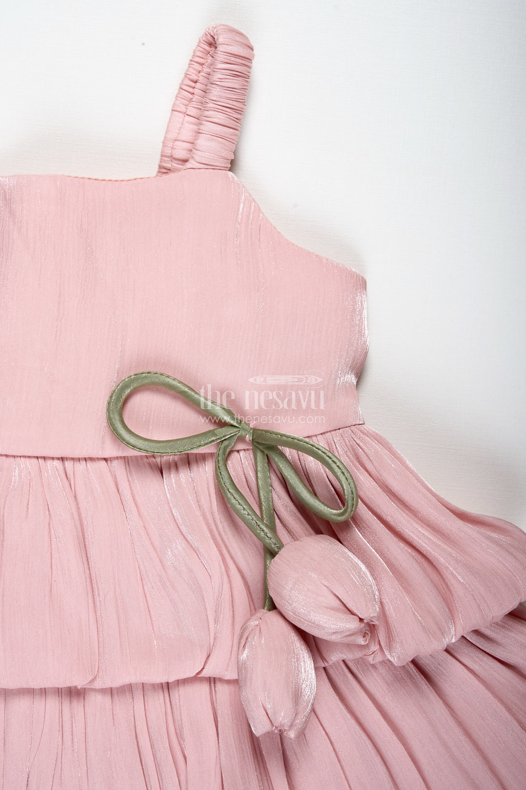 Baby Girl Organza Frock With Ruffles & Floral Waist