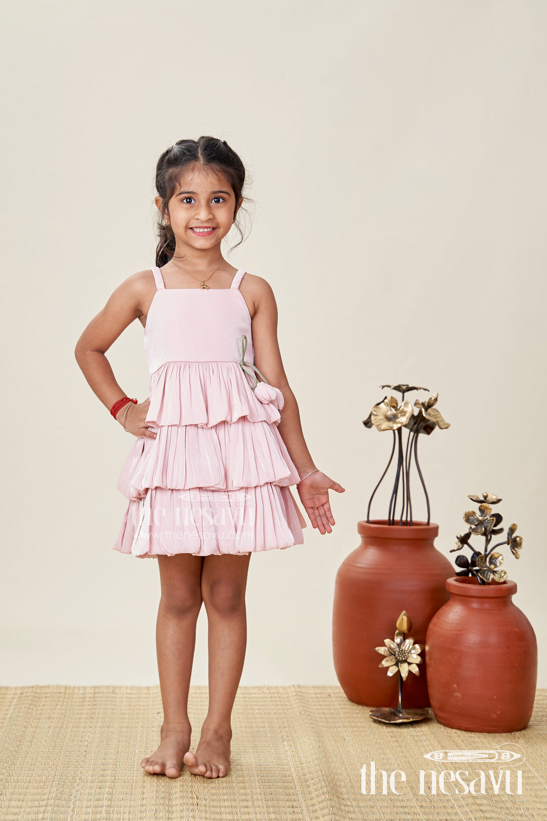 Baby Girl Organza Frock With Ruffles & Floral Waist