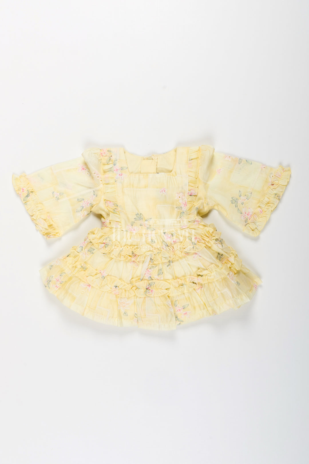 Yellow Baby Girl Frock With Floral Print And Ruffles Cotton Dress