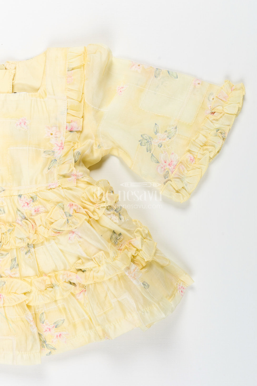 Yellow Baby Girl Frock With Floral Print And Ruffles Cotton Dress