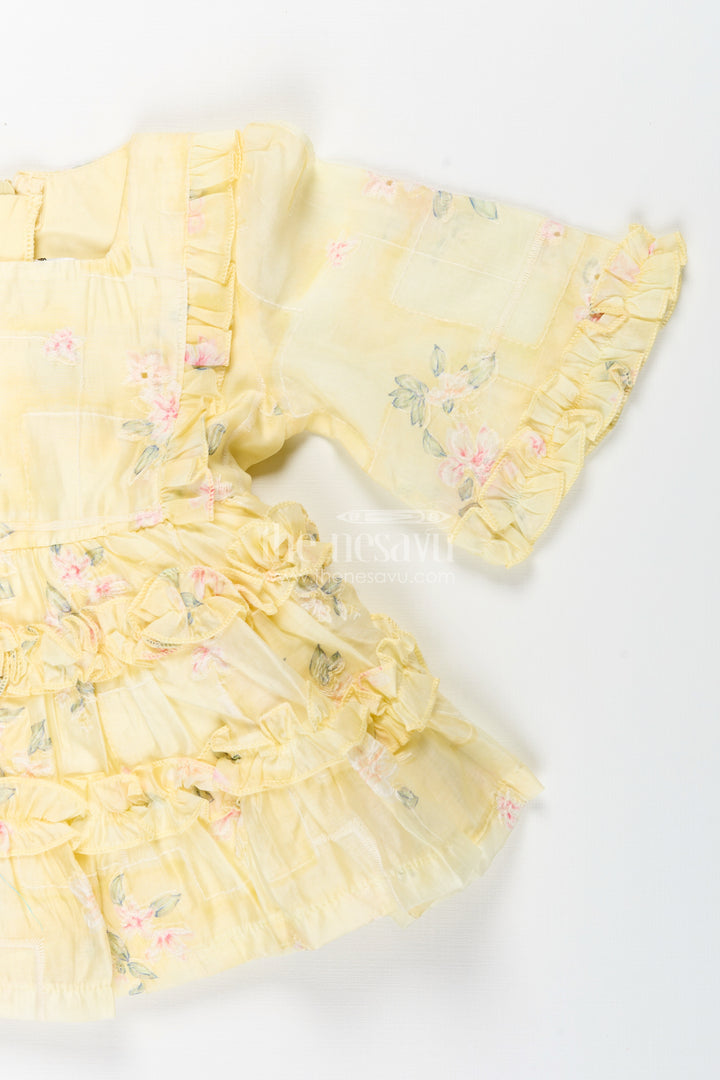 Yellow Baby Girl Frock With Floral Print And Ruffles Cotton Dress