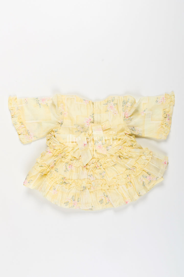 Yellow Baby Girl Frock With Floral Print And Ruffles Cotton Dress