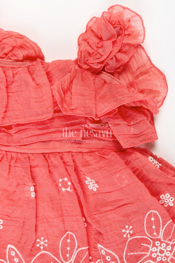 Newborn ethnic wear with floral lace detailing in soft cotton for baby girls in vibrant orange