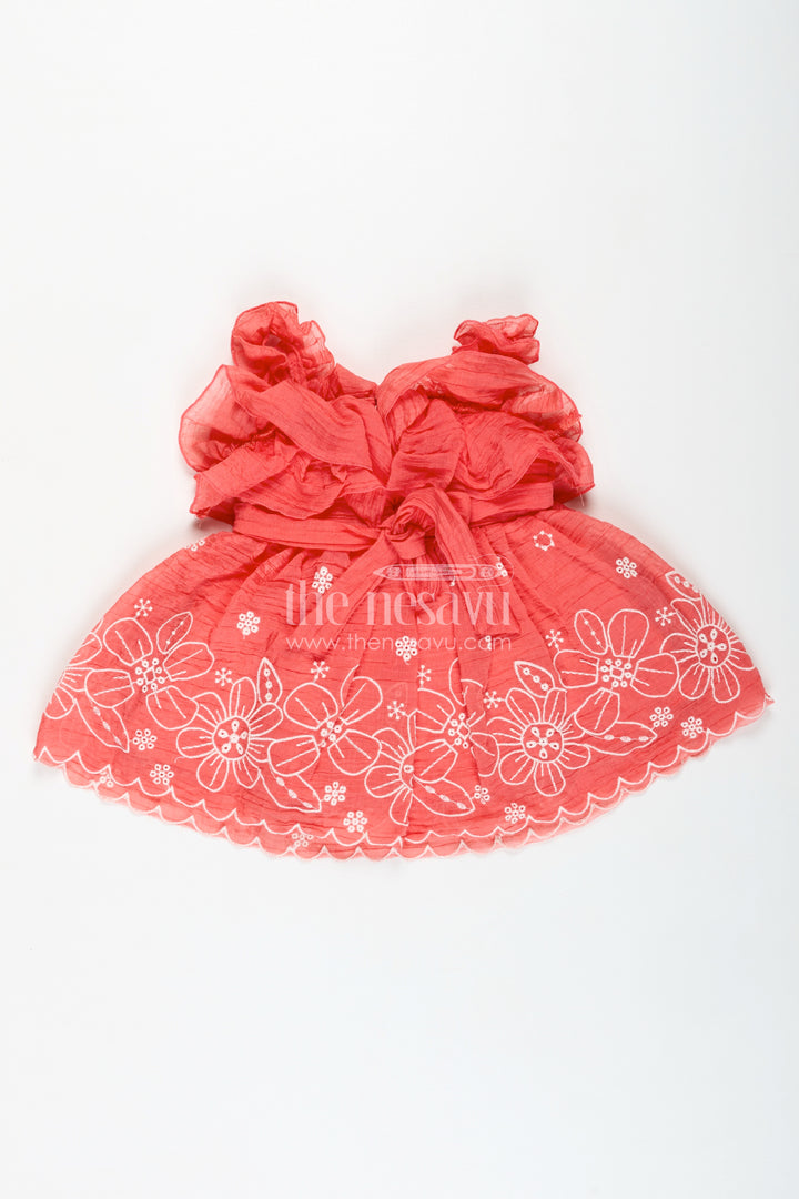 Newborn ethnic wear with floral lace detailing in soft cotton for baby girls in vibrant orange