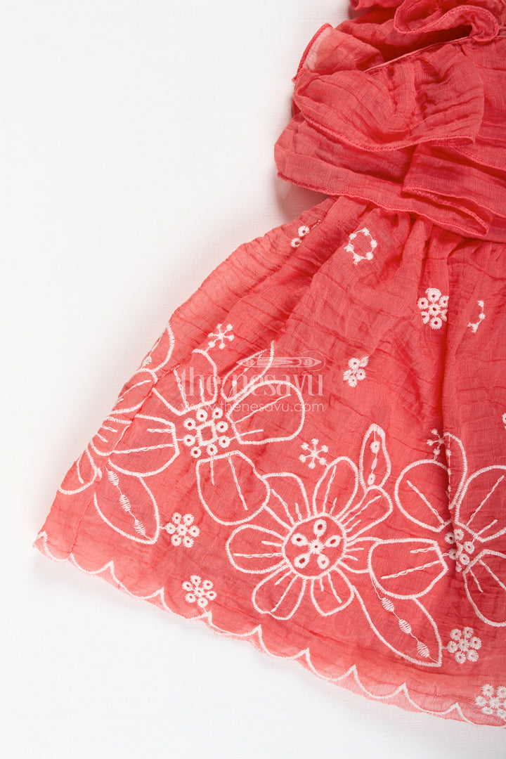 Newborn ethnic wear with floral lace detailing in soft cotton for baby girls in vibrant orange