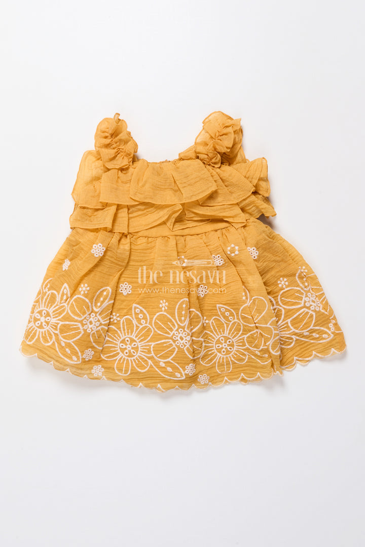 Cotton baby frock with thread embroidery for casual festive wear