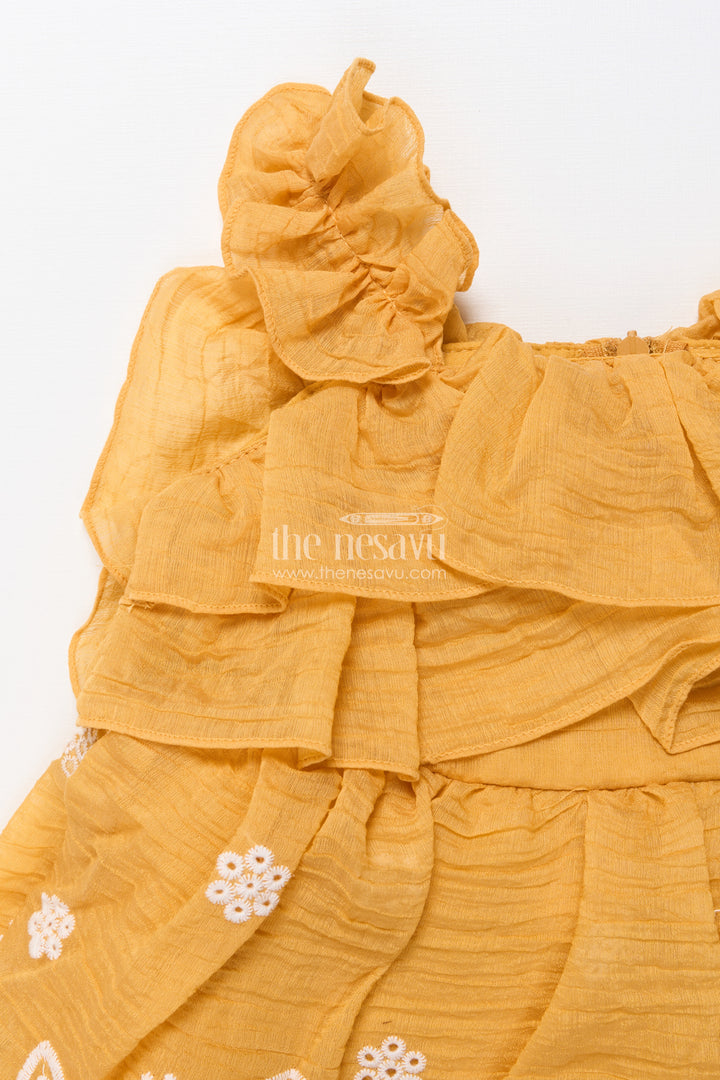 Cotton baby frock with thread embroidery for casual festive wear