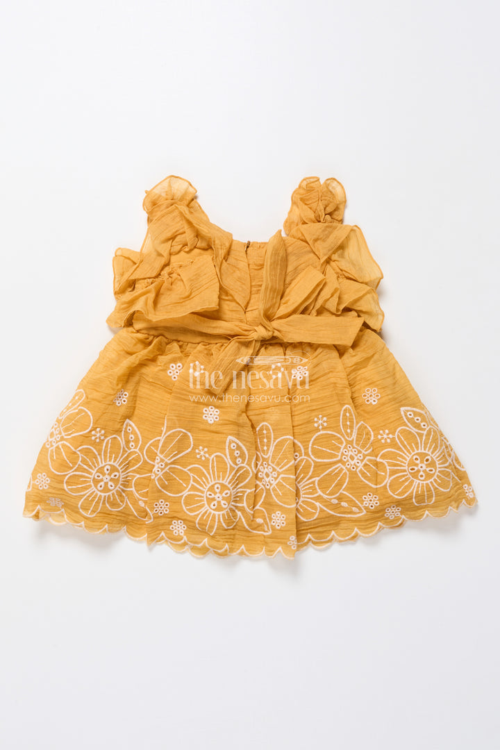Cotton baby frock with thread embroidery for casual festive wear