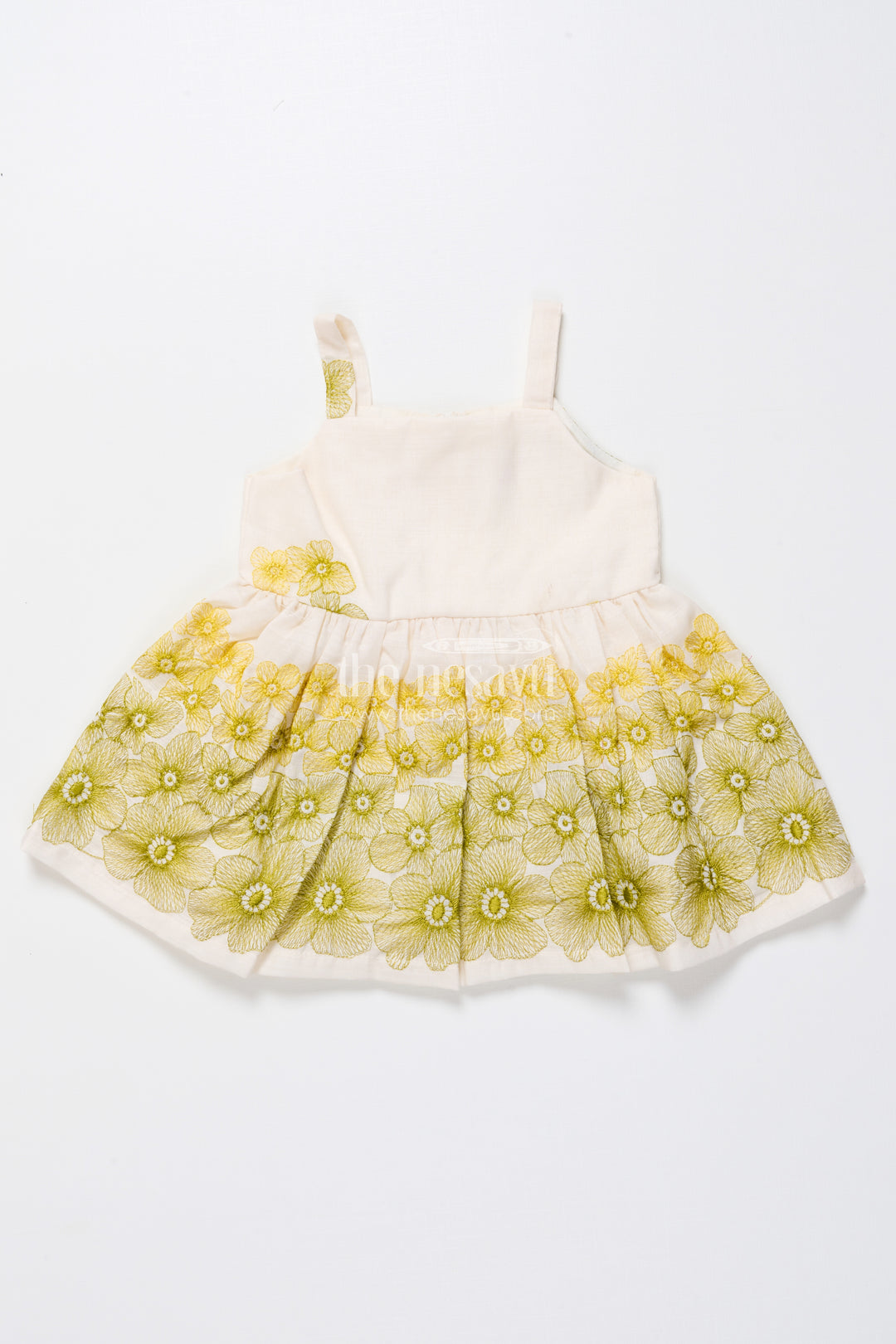 Hand-embroidered cotton frock for baby girls with soft pastel finish