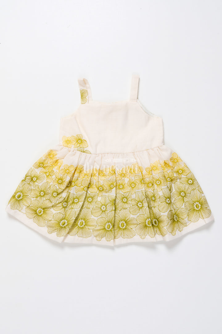 Hand-embroidered cotton frock for baby girls with soft pastel finish