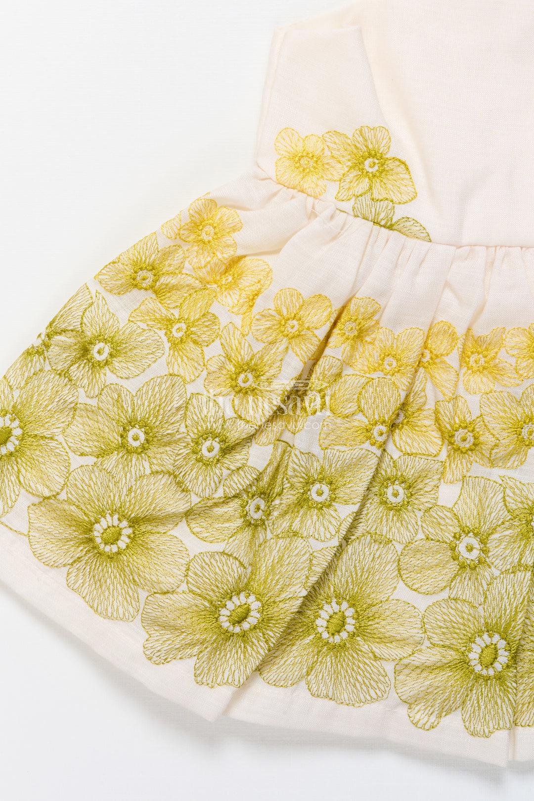 Hand-embroidered cotton frock for baby girls with soft pastel finish