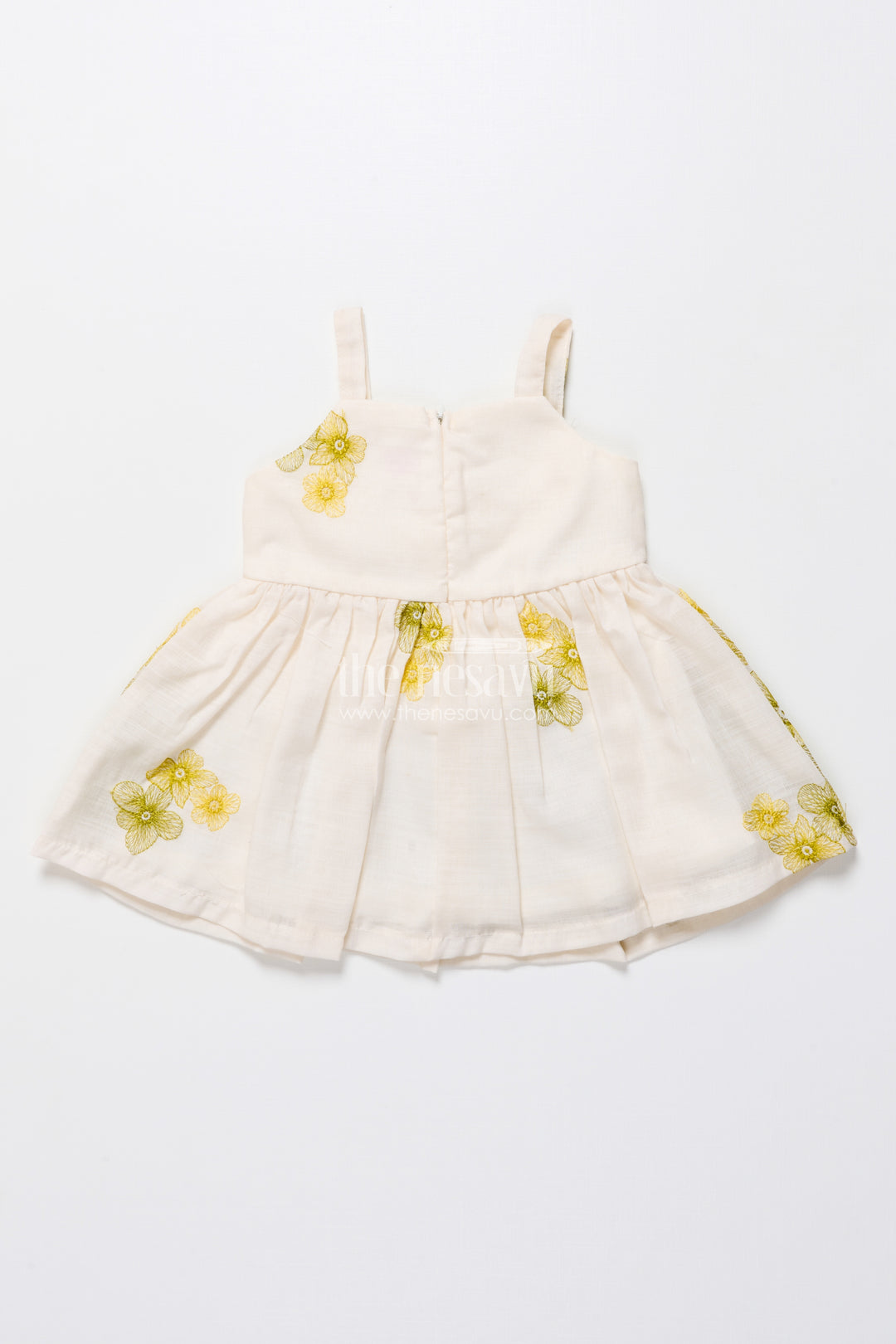 Hand-embroidered cotton frock for baby girls with soft pastel finish