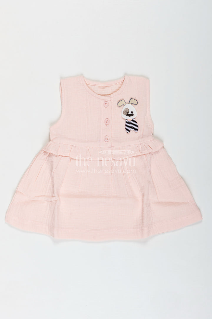 Sleeveless Cotton Dress For Baby Girls With Puppy Motif