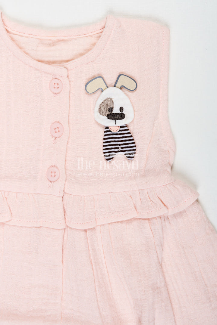 Sleeveless Cotton Dress For Baby Girls With Puppy Motif