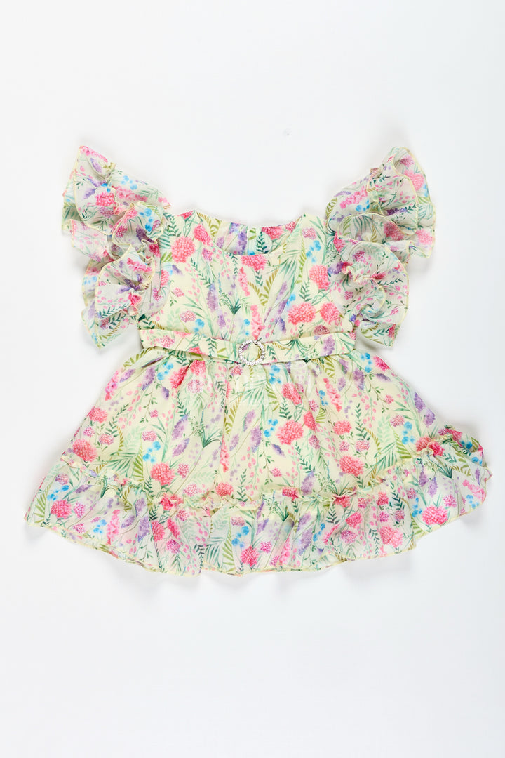Floral Print Georgette Frock For Toddler Girls